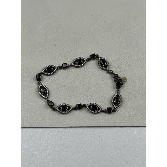 Black Stone Sterling Silver Bracelet 7"-8" - Picture 3 of 6